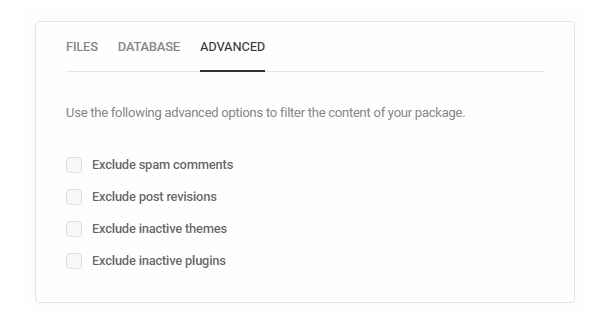 Advanced options in Shipper migration filters