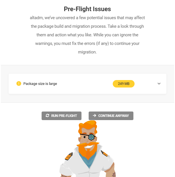 Issues found in pre-flight check