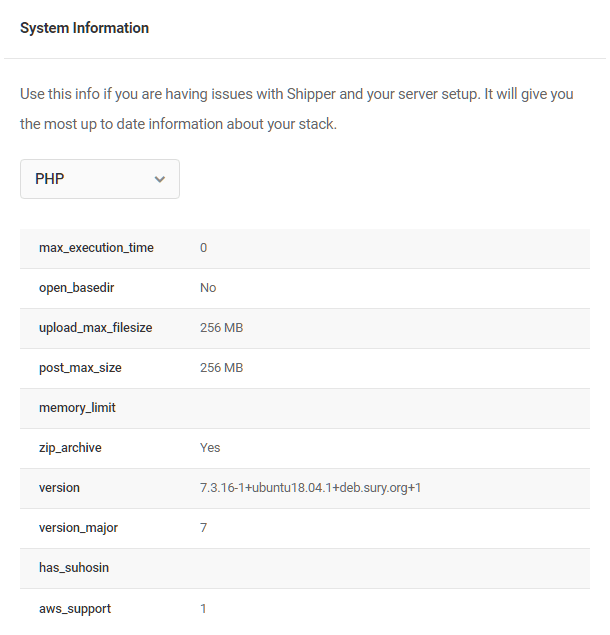 Shipper site system information