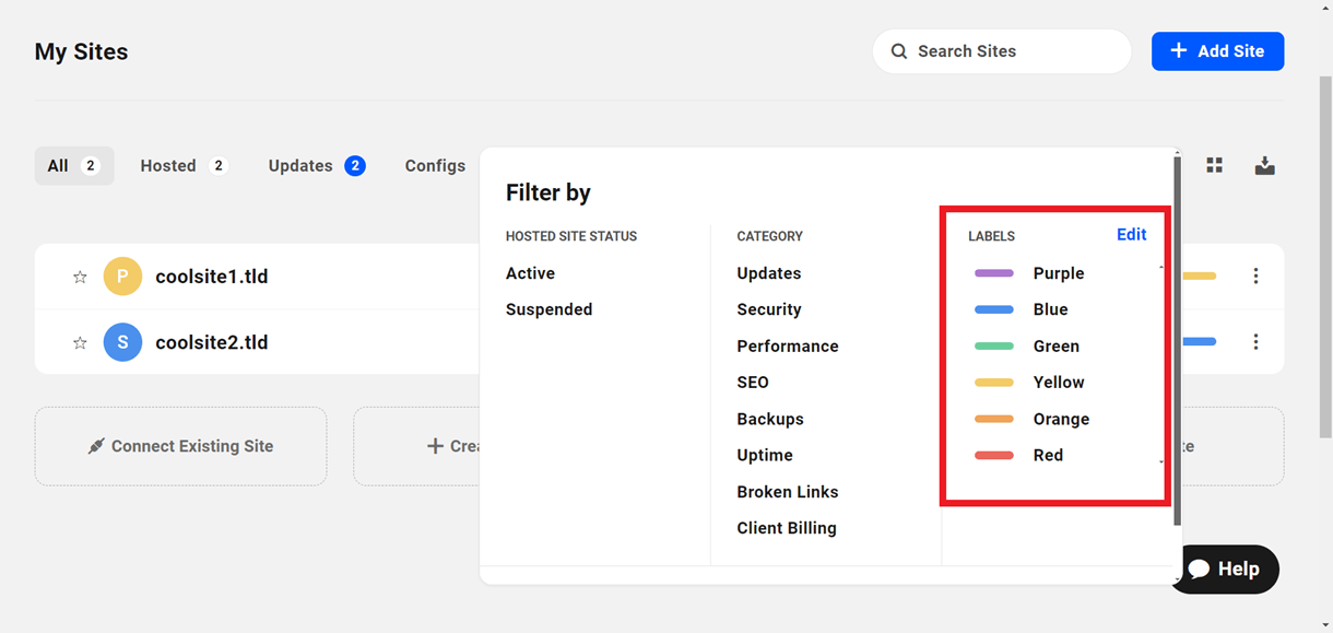 sites filter by