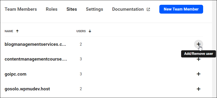 The Hub - Team - Sites - Add/Remove user