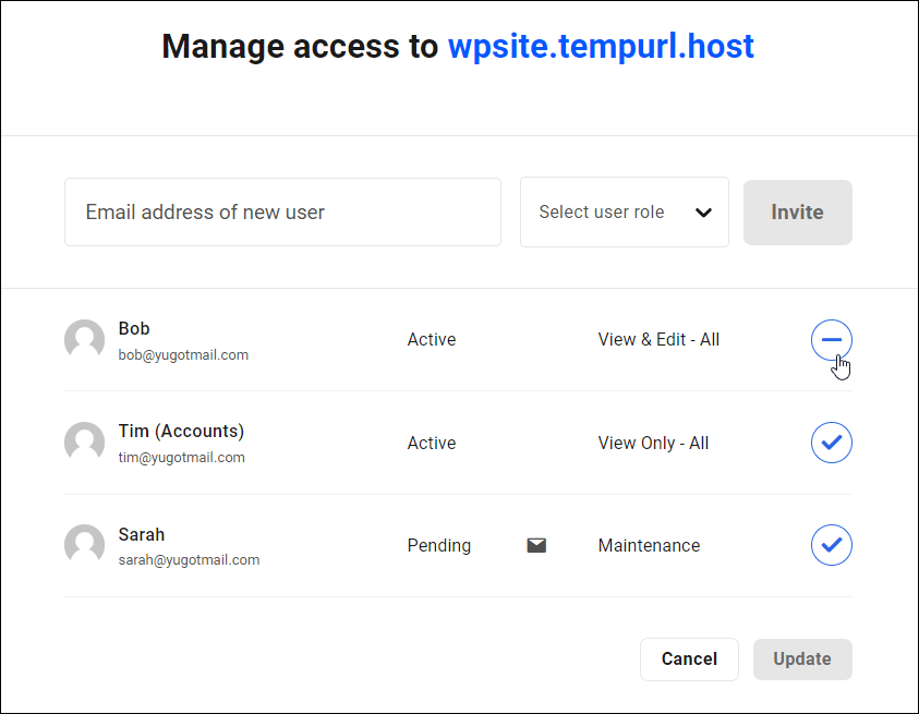 The Hub - Team - Sites - Manage Access screen.