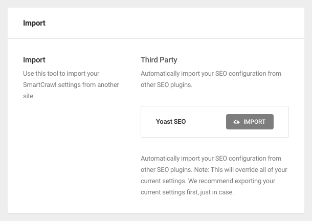 SmartCrawl third-party settings import