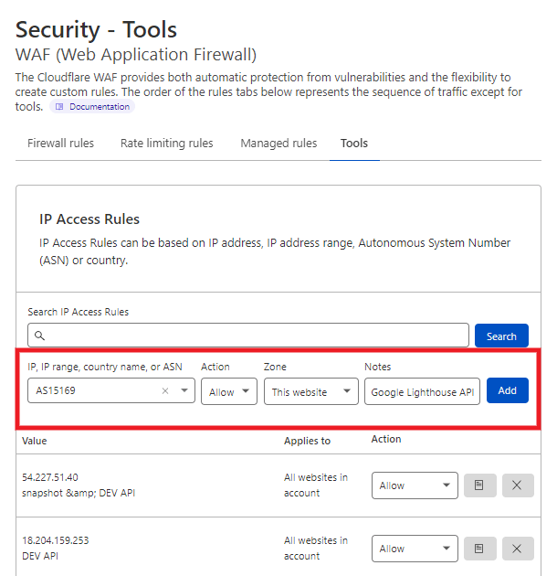 Allowlist Google ASN number at Cloudflare