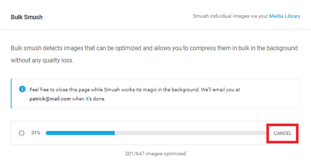 Cancel Bulk Smush button