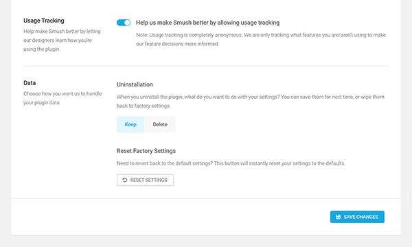 Smush data manager settings