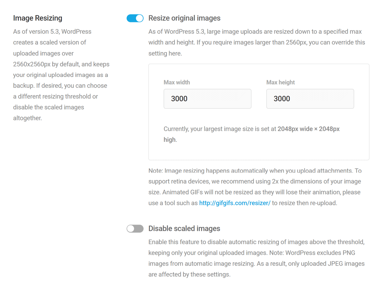 smush image resizing options