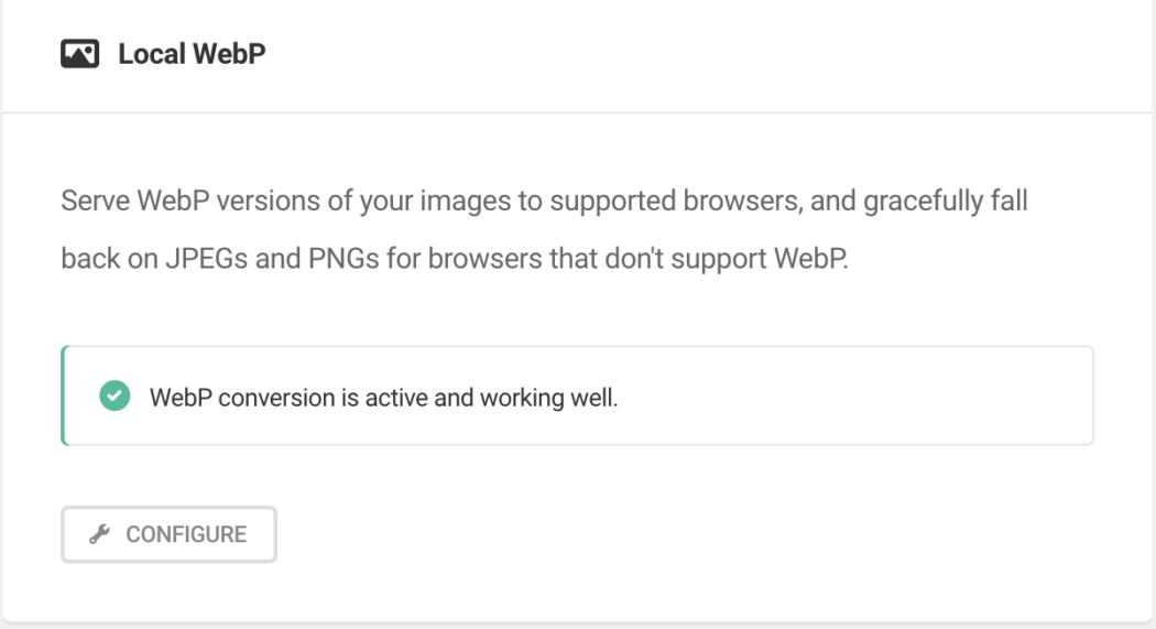 A screenshot of the LocalWebP feature from the main Smush dashboard
