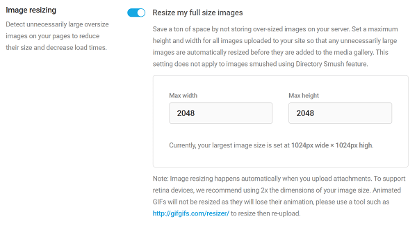 Screenshot of Smush settings