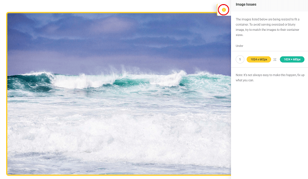 Screenshot of Smush Wrong Size Notification on site front end