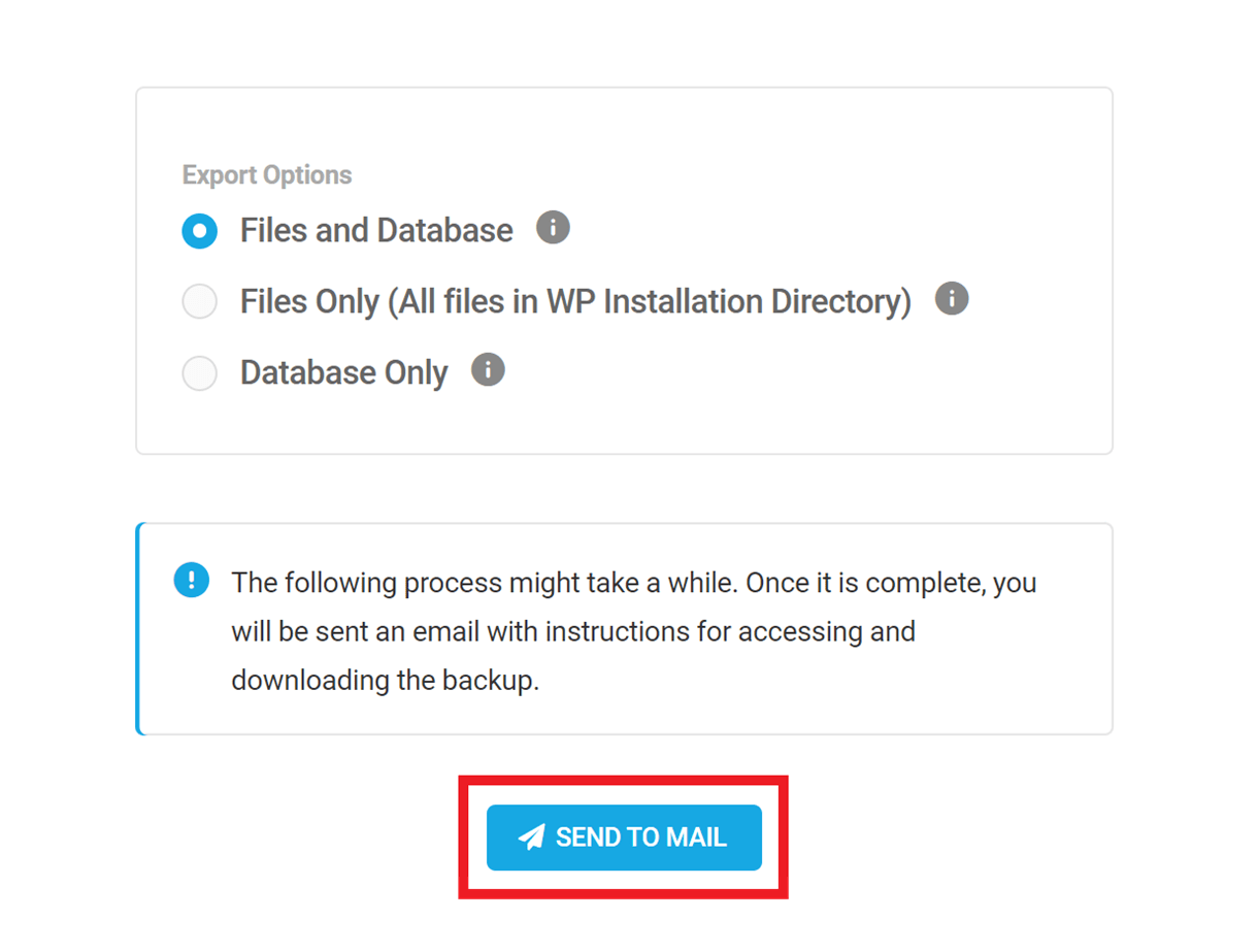snapshot backup export options