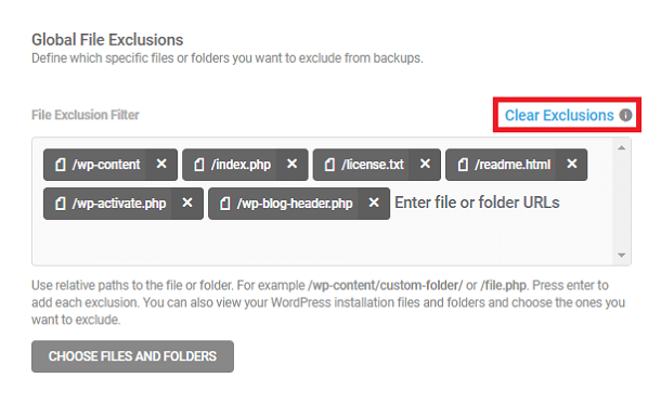 Snapshot clear global file exclusions