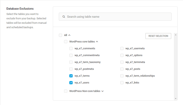 Snapshot Database Exclusions