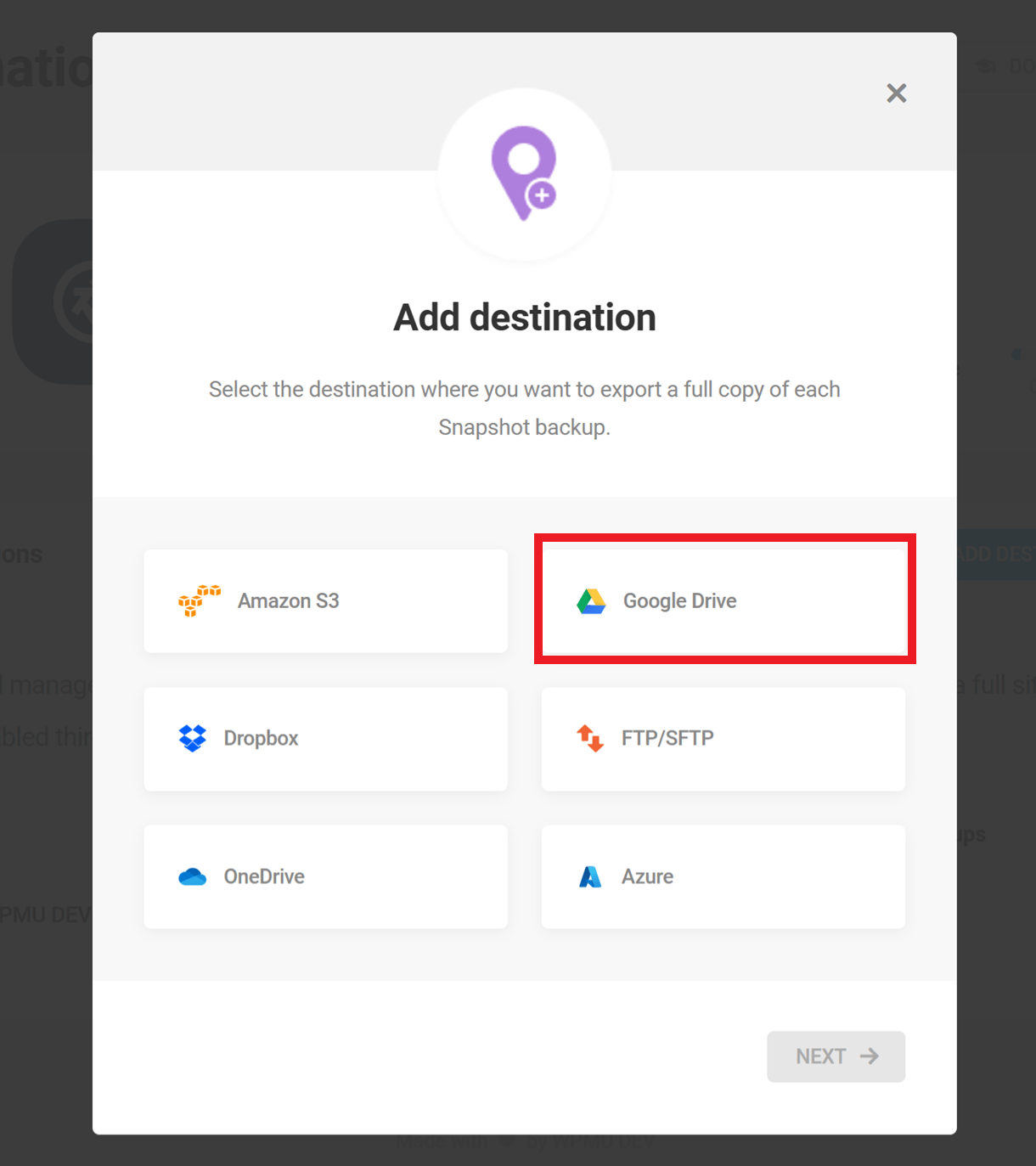 snapshot drive destination