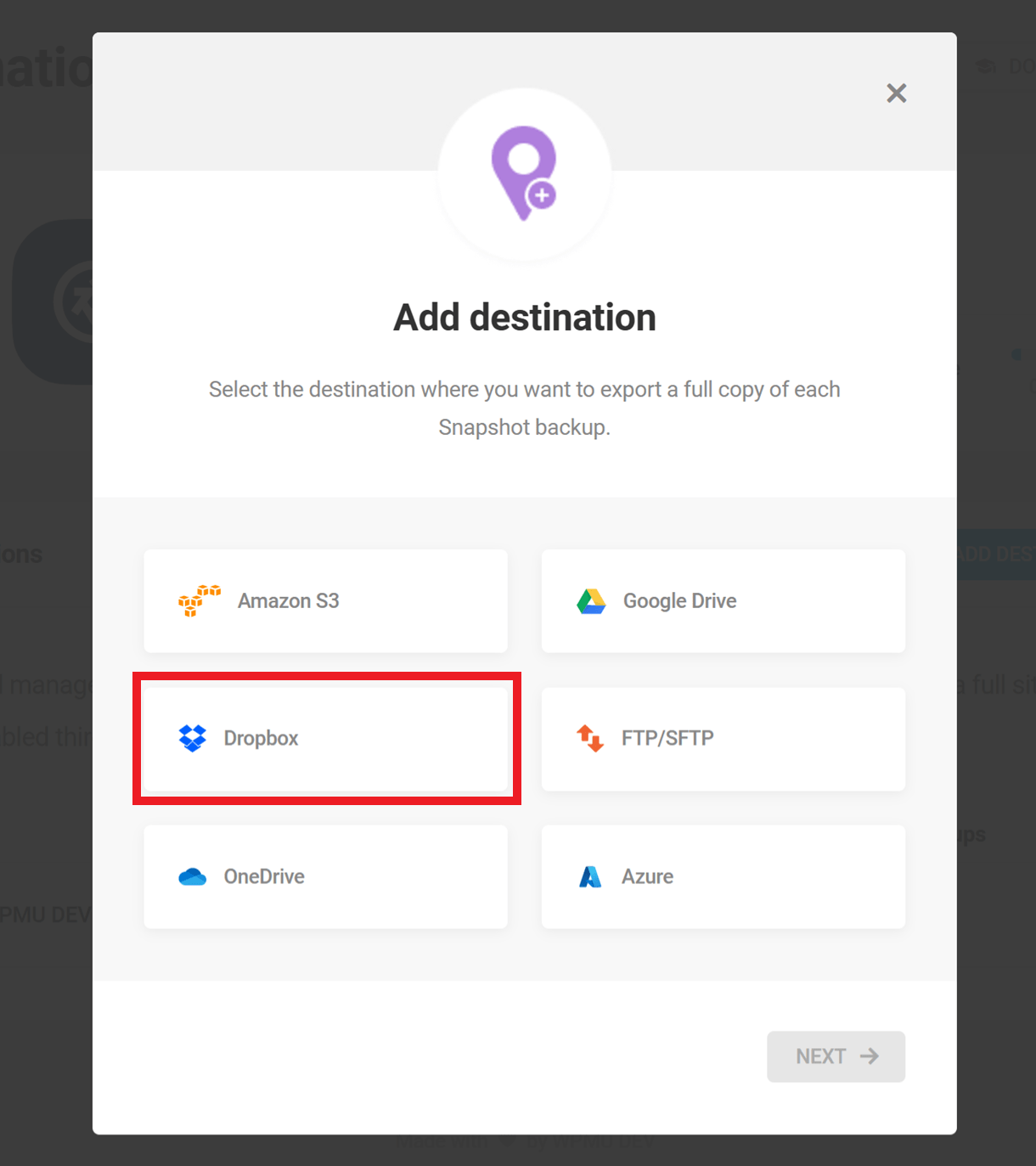 snapshot dropbox destinations