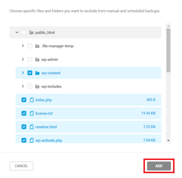 Snapshot global file exclusions selections