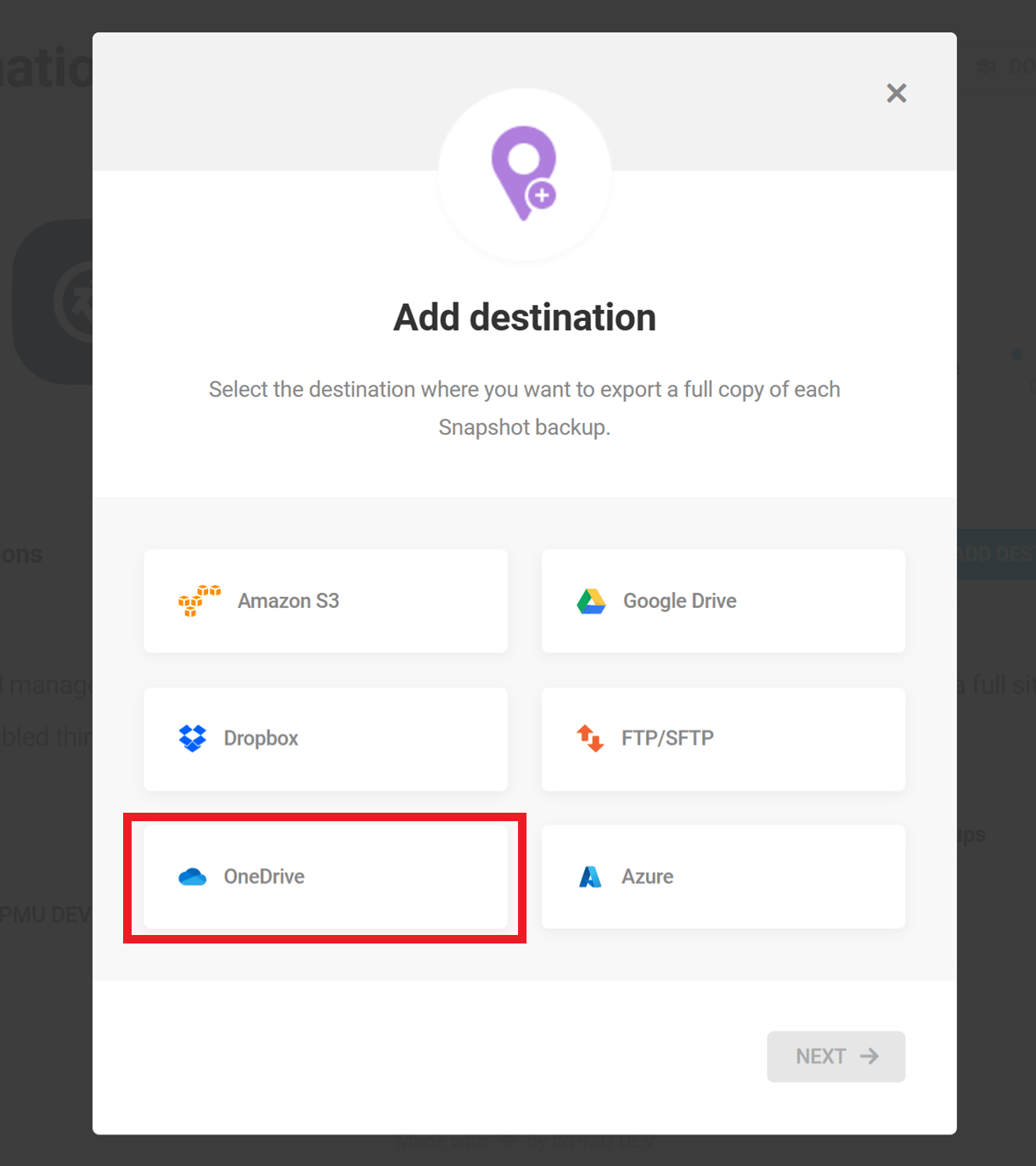 snapshot onedrive destination
