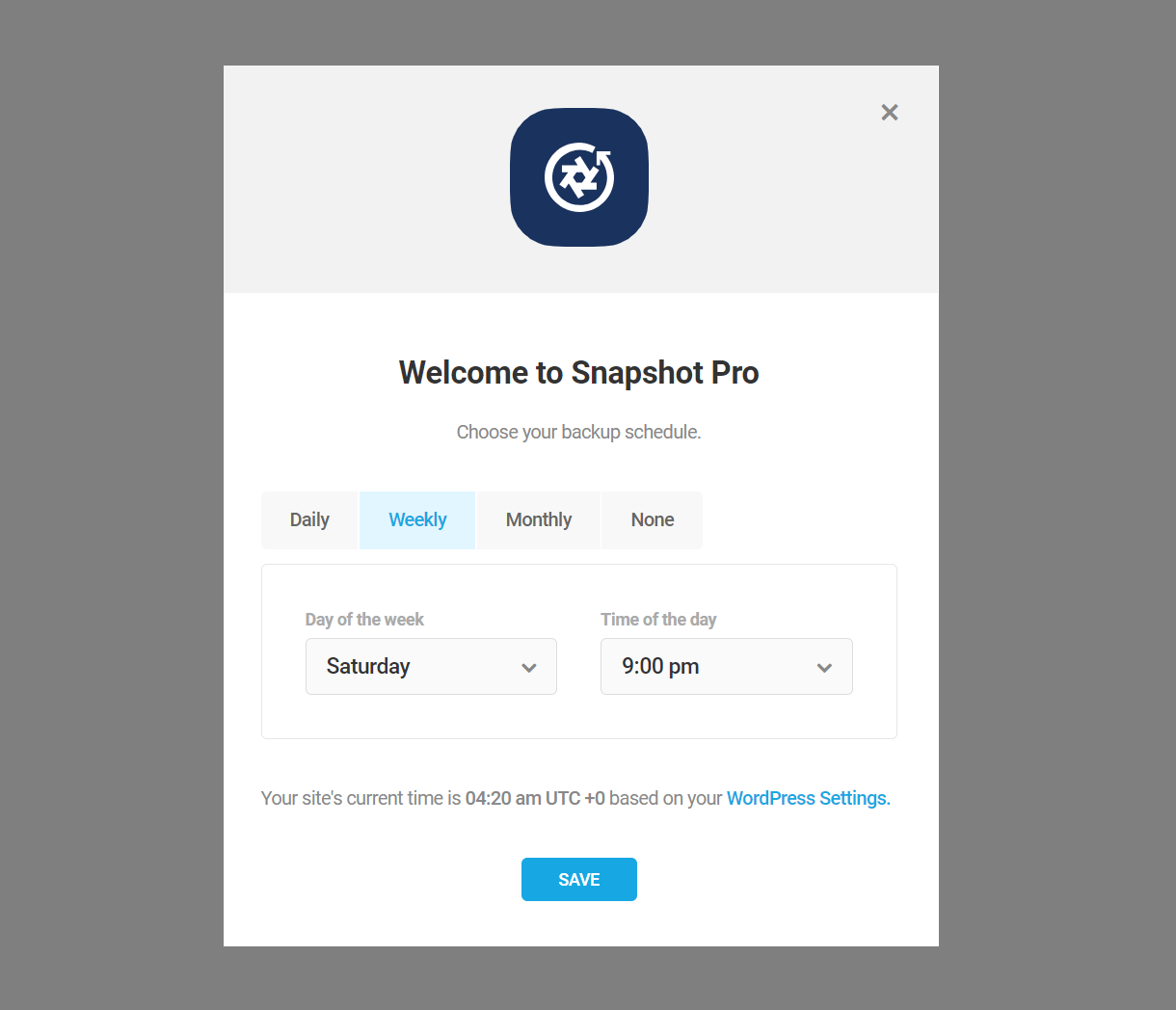 Set backup schedule in Snapshot setup wizard