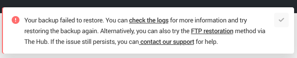 Snapshot backup failed notice
