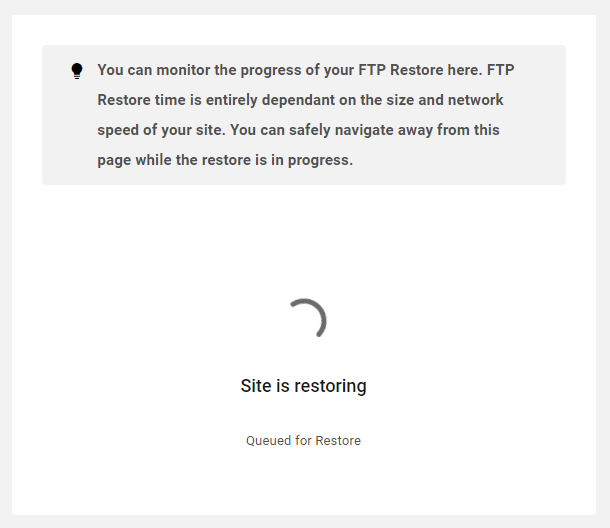 FTP backup restore progress in the Hub
