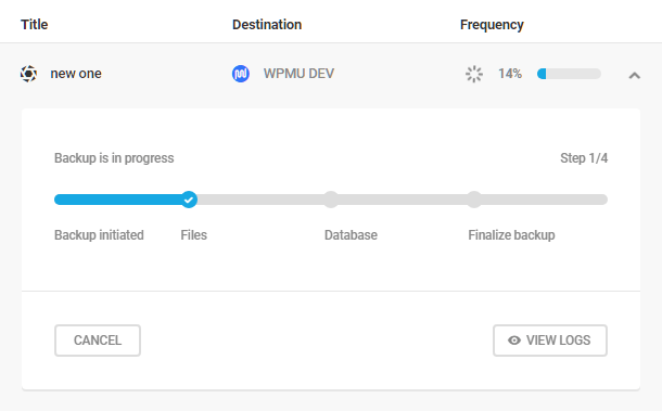 Manual backup progress in Snapshot 4.0