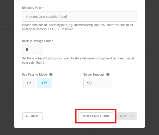 Add FTP/SFTP storage destination details in Snapshot