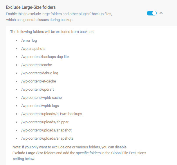 list of excluded large-size folders