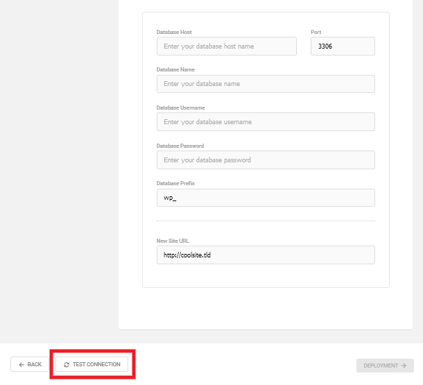 Use new database in Snapshot installer wizard