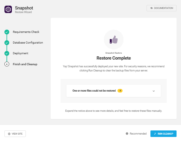 Deployment skipped files in Snapshot installer wizard