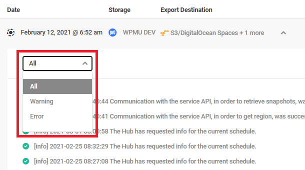 Sort backup logs in Snapshot 4.0