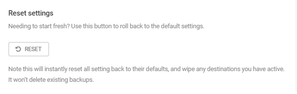 Reset settings in Snapshot 4.0