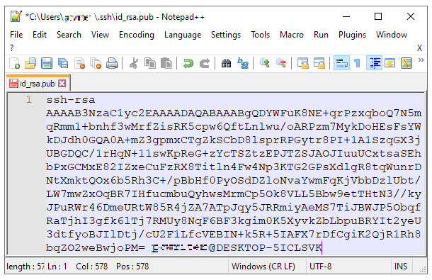 Viewing a SSH key in a code editor