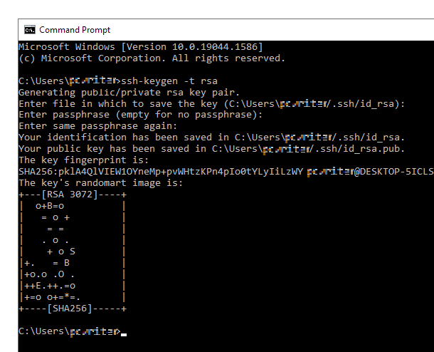 SSH key created via command line