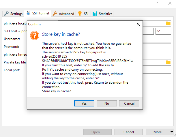 Creating an SSH tunnel with HeidiSQL
