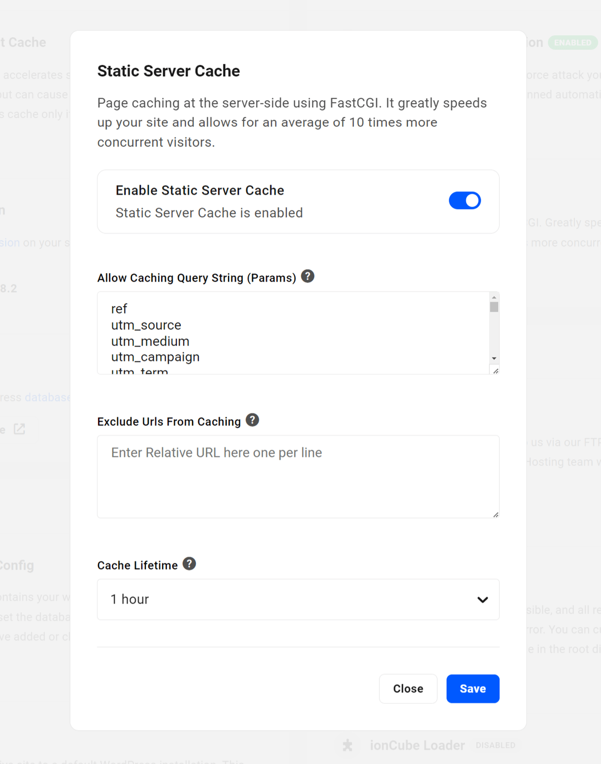 static server cache modal