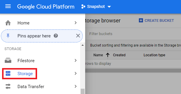 storage tab google cloud platform