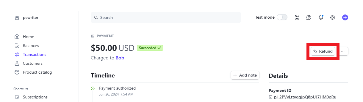 Refunding a payment at Stripe