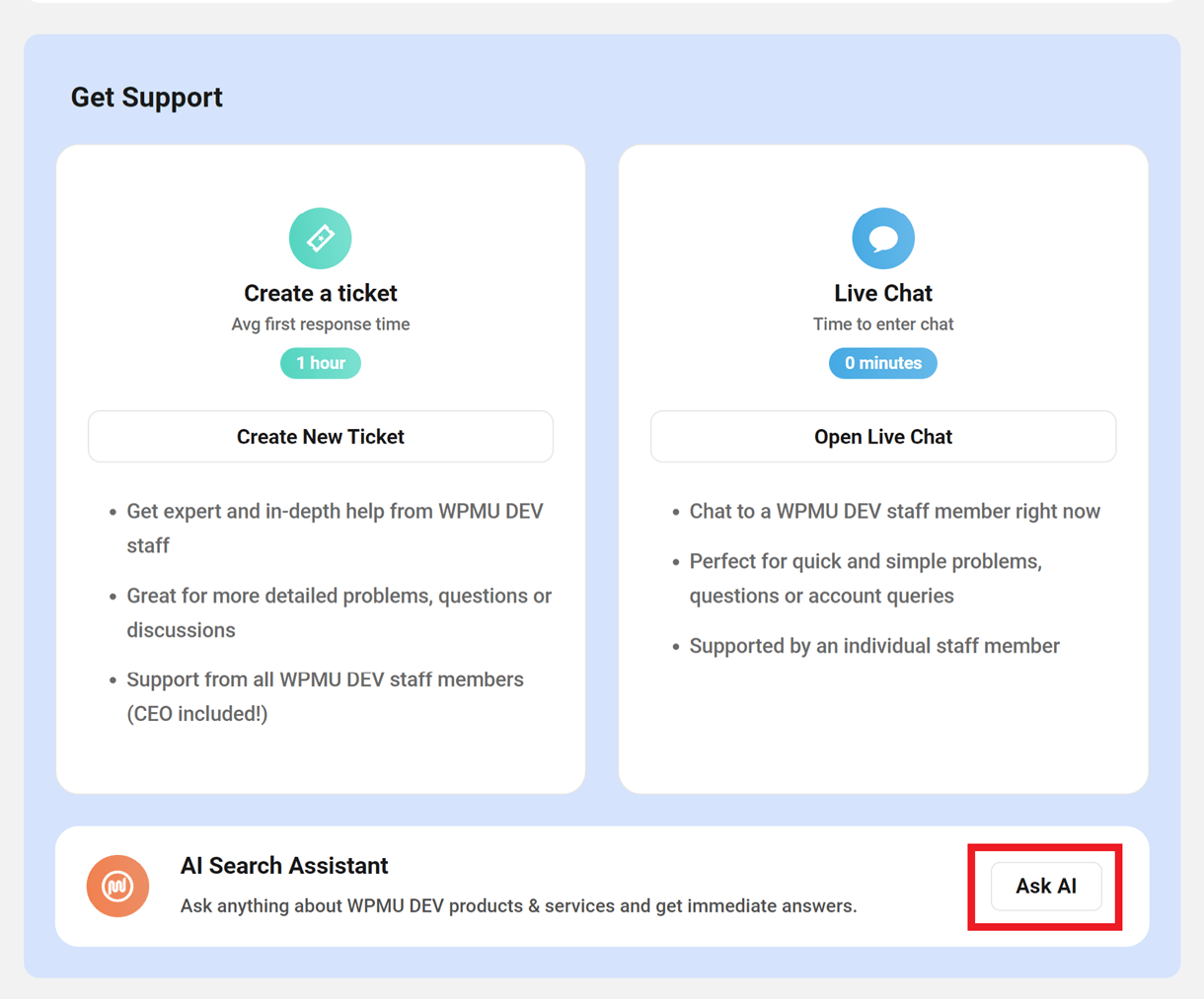 support ask ai