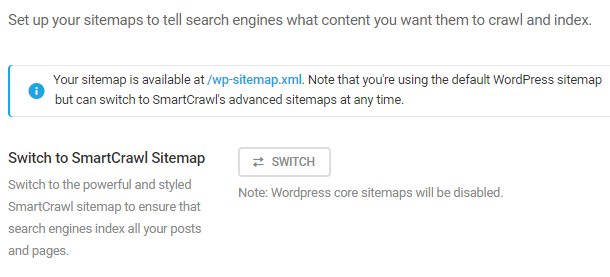 switch to smartcrawl sitemap button