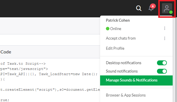 Manage notifications in Tawk.to account