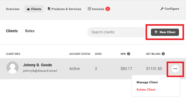 Allows the user to add, edit & manage clients and client roles.