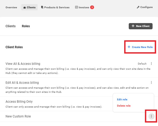 Allows the user to add, edit & manage clients and client roles.