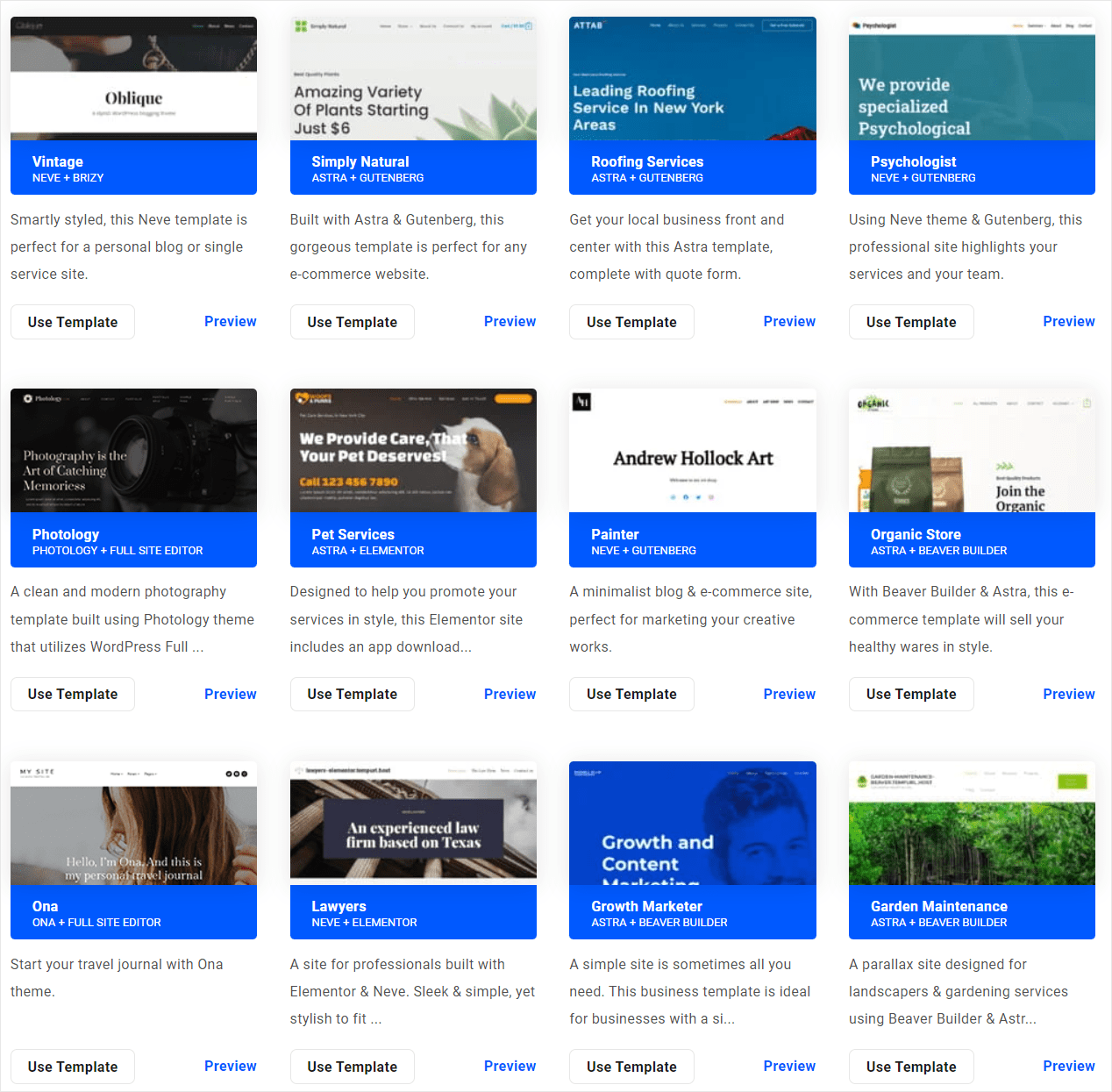 Website template library