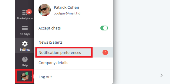 Notifications settings in LiveChat account