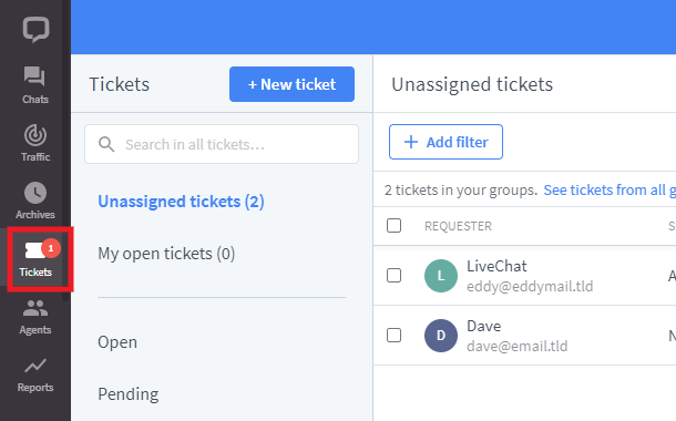 Managing tickets in LiveChat account