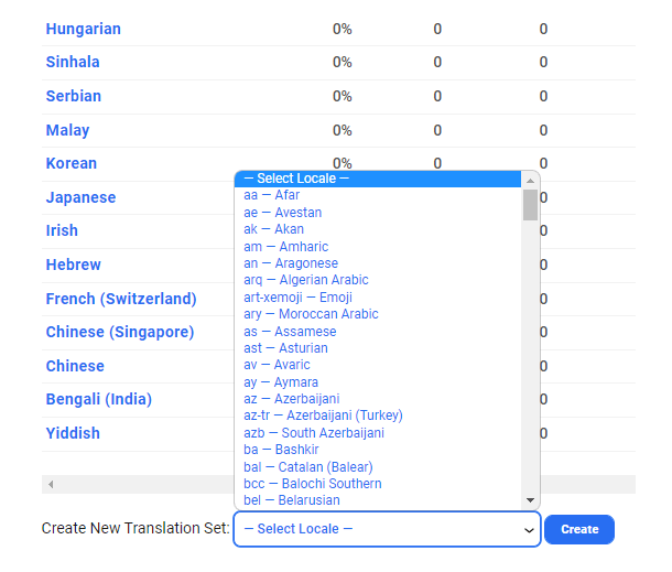 Select language for WPMU DEV project translation