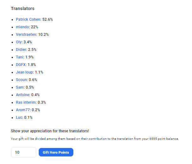 Awarding hero points to translators