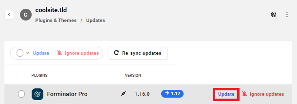 Allows the user to update plugins on a site.