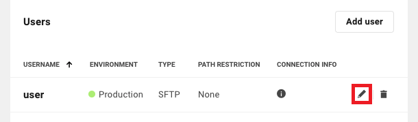 Allows the user to update the username or password for an existing SFTP or SSH user account on a site.