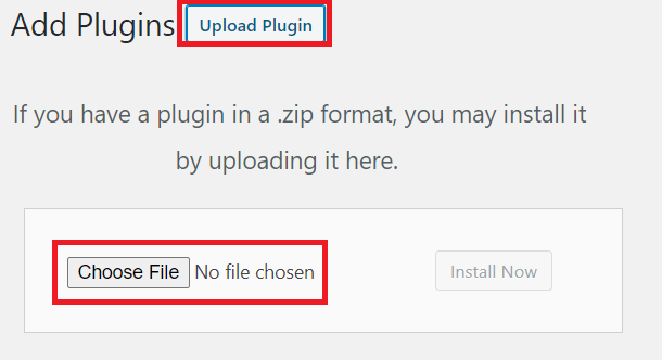 Upload plugin button and choose file
